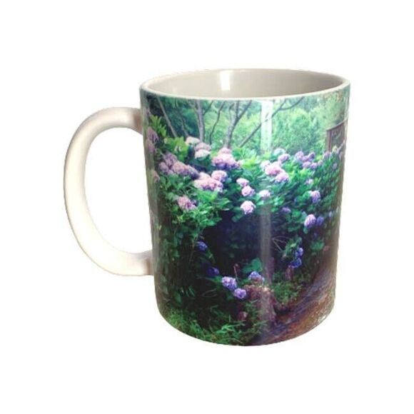 NEW Gibbs Gardens Coffee Mug Colorful Ceramic Bridge Stream Hydrangea Flowers - Picture 3 of 8